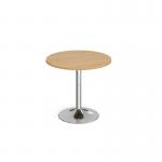 Genoa circular dining table with chrome trumpet base 800mm - oak GDC800-C-O