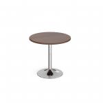 Genoa circular dining table with chrome trumpet base 800mm - walnut
