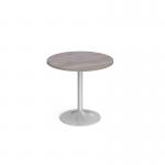 Genoa circular dining table with silver trumpet base 800mm - grey oak GDC800-S-GO