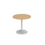 Genoa circular dining table with silver trumpet base 800mm - oak