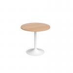 Genoa circular dining table with white trumpet base 800mm - beech