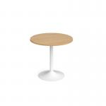 Genoa circular dining table with white trumpet base 800mm - oak