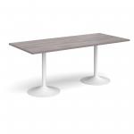 Genoa rectangular dining table with white trumpet base 1800mm x 800mm - grey oak GDR1800-WH-GO