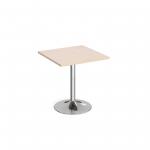 Genoa square dining table with chrome trumpet base 700mm - maple