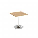 Genoa square dining table with chrome trumpet base 700mm - oak