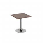 Genoa square dining table with chrome trumpet base 700mm - walnut