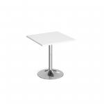 Genoa square dining table with chrome trumpet base 700mm - white