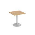 Genoa square dining table with silver trumpet base 700mm - oak
