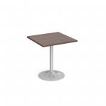 Genoa square dining table with silver trumpet base 700mm - walnut