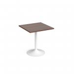 Genoa square dining table with white trumpet base 700mm - walnut