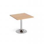 Genoa square dining table with chrome trumpet base 800mm - beech