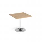 Genoa square dining table with chrome trumpet base 800mm - kendal oak GDS800-C-KO