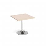 Genoa square dining table with chrome trumpet base 800mm - maple