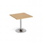 Genoa square dining table with chrome trumpet base 800mm - oak GDS800-C-O