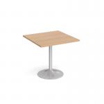 Genoa square dining table with silver trumpet base 800mm - beech GDS800-S-B