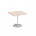Genoa square dining table with silver trumpet base 800mm - maple
