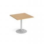 Genoa square dining table with silver trumpet base 800mm - oak