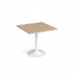 Genoa square dining table with white trumpet base 800mm - kendal oak GDS800-WH-KO