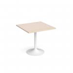 Genoa square dining table with white trumpet base 800mm - maple