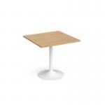 Genoa square dining table with white trumpet base 800mm - oak GDS800-WH-O