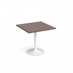 Genoa square dining table with white trumpet base 800mm - walnut