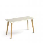 Giza straight desk 1400mm x 600mm with wooden legs - oak finish and white top