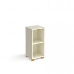 Giza cube storage unit 950mm high with 2 open boxes and wooden legs - white
