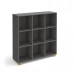 Giza cube storage unit 1370mm high with 9 open boxes and wooden legs - grey