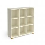 Giza cube storage unit 1370mm high with 9 open boxes and wooden legs - white