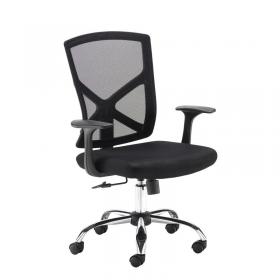 Hale black mesh back operator chair with black fabric seat and chrome base HAL300T1-K