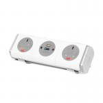 Hubble clip-on power module 2 x UK sockets, 1 x TUF (A&C connectors) USB charger - white HBL-3-WH