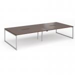 Connex Plus O Frame 3600 x 1600 x 725mm Back to Back Desk (4 x 1800mm) - Silver Frame Walnut Top HCO36L16-S-W
