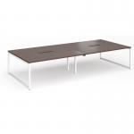 Connex Plus O Frame 3600 x 1600 x 725mm Back to Back Desk (4 x 1800mm) - White Frame Walnut Top HCO36L16-WH-W