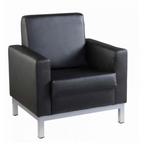 Helsinki square back reception single tub chair 800mm wide - black leather faced HEL50001