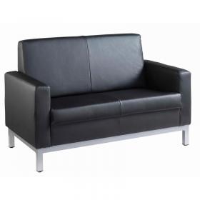 Helsinki square back reception 2 seater chair 1340mm wide - black leather faced HEL50002