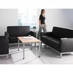 Helsinki square back reception 3 seater chair 1880mm wide - black leather faced HEL50004