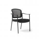 Joni upholstered seat and mesh back, black frame stacking chair, arms JON101H-K