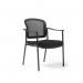 Joni upholstered seat and mesh back, black frame stacking chair, arms JON101H-K