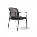 Joni upholstered seat and mesh back, black frame stacking chair, arms JON101H-K