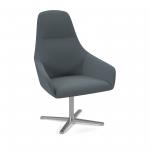 Juna fully upholstered high back lounge chair with 4 star aluminium swivel base with auto return - elapse grey JUN01-AR-EG