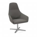 Juna fully upholstered high back lounge chair with 4 star aluminium swivel base with auto return - present grey JUN01-AR-PG