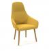 Juna fully upholstered high back lounge chair with 4 oak wooden legs - lifetime yellow