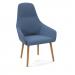 Juna fully upholstered high back lounge chair with 4 oak wooden legs - range blue