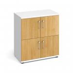 Wooden storage lockers 4 door - white with oak doors LCK4DO