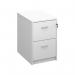 In the photo, there are two wooden filing cabinets with silver handles standing side by side. They are 730mm high and have a clean white finish. The cabinets have two drawers each and are perfect for organizing important documents in a stylish way.