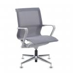 Lola medium back designer visitors chair with grey mesh and grey frame and aluminium 4 star glides