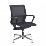 Lola medium back designer visitors chair with black mesh and black frame and aluminium 4 star glides