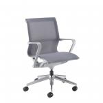 Lola medium back designer operators chair with grey mesh and grey frame and aluminium base