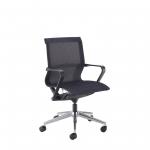 Lola medium back designer operators chair with black mesh and black frame and aluminium base