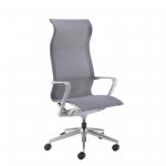 Lola high back designer operators chair with grey mesh and grey frame and aluminium base